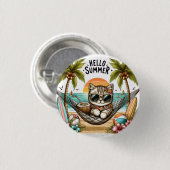 Hallo Zomer Strand Kat Ronde Button 3,2 Cm (Voorkant /achterkant)