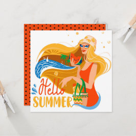 Hallo Zomer Strand Meisje Wenskaart Kaart