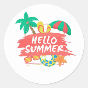 Hallo Zomer Strand Ontwerp   Tropische Vakantie Il Ronde Sticker