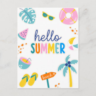 Hallo Zomer Strand Pret Retro Design Briefkaart