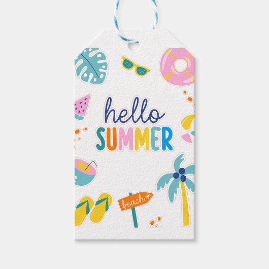Hallo Zomer Strand Pret Retro Design Cadeaulabel (Voorkant)