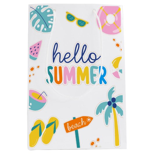 Hallo Zomer Strand Pret Retro Design Medium Cadeauzakje (Voorkant)