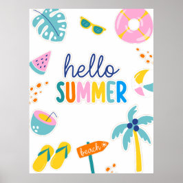 Hallo Zomer Strand Pret Retro Design Poster