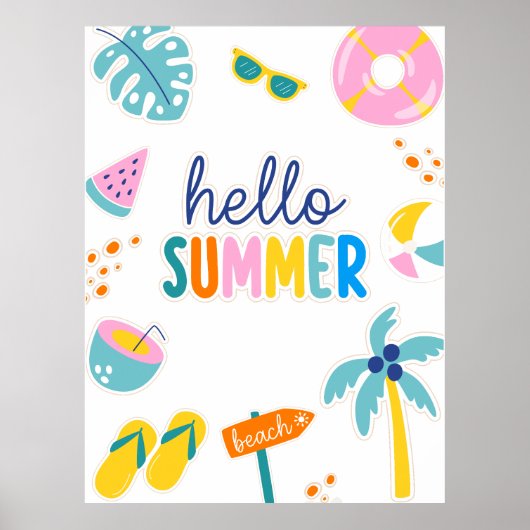 Hallo Zomer Strand Pret Retro Design Poster (Voorkant)