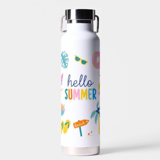 Hallo Zomer Strand Pret Retro Design Waterfles (Voorkant)