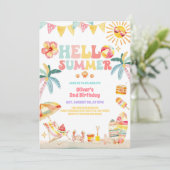 Hallo Zomer Strandfeest Verjaardagsuitnodiging Kaart (Staand voorkant)