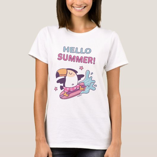 Hallo Zomer, Surfen Toucan, Make Waves T-shirt (Voorkant)