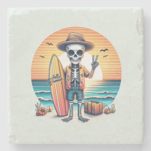 Hallo Zomer - Surfer Stenen Onderzetter (Voorkant)