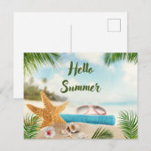 Hallo Zomer tropisch strand, zeeschelpen, zonnebri Briefkaart (Voorkant / Achterkant)