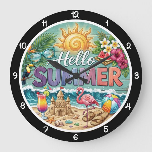 Hallo Zomer Tropisch Zandkasteel Grote Klok (Voorkant)