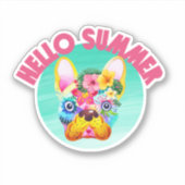 Hallo Zomer Tropische Kleurrijke Franse Bulldog Sticker (Voorkant)