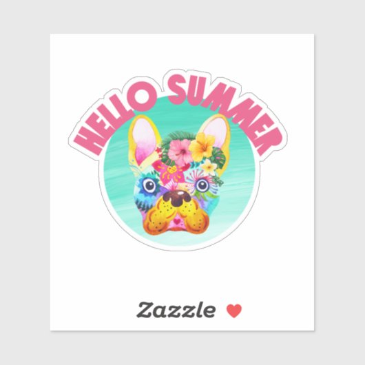 Hallo Zomer Tropische Kleurrijke Franse Bulldog Sticker (Vel)