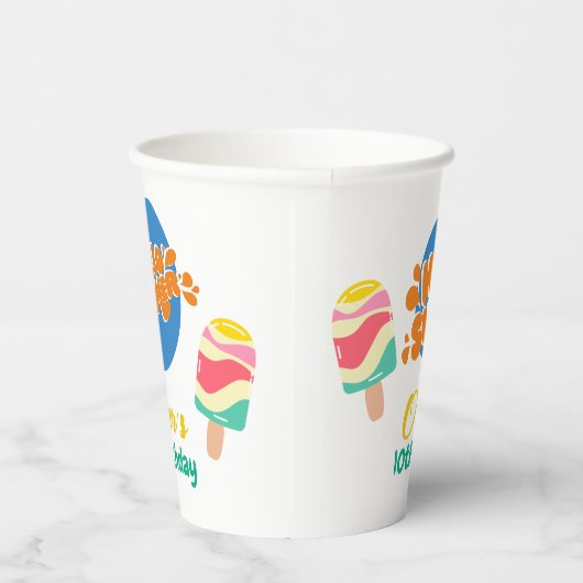 Hallo Zomer! uitnodiging voor poolparty Papieren Bekers (Rechts)