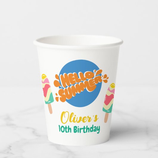 Hallo Zomer! uitnodiging voor poolparty Papieren Bekers (Voorkant)