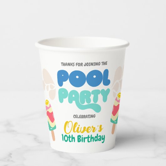 Hallo Zomer! uitnodiging voor poolparty Papieren Bekers (Voorkant)