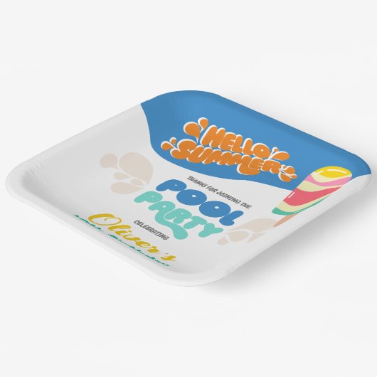 Hallo Zomer! uitnodiging voor poolparty Papieren Bordje (Gebogen)