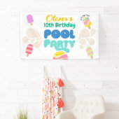 Hallo Zomer! uitnodiging voor poolparty Spandoek (Insitu)