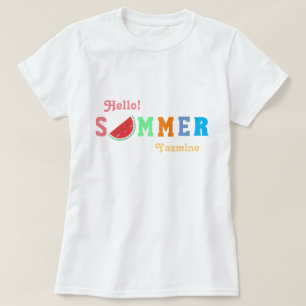 hallo Zomer Watermeloen Pastel Kleurtekst T-shirt