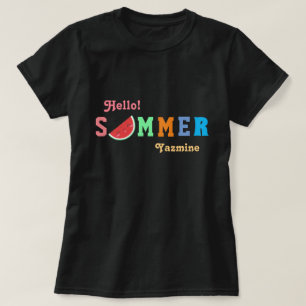 hallo Zomer Watermeloen Pastel Kleurtekst T-Shirt