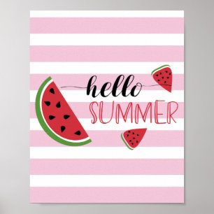 hallo Zomer Watermeloenen Slicten Cute Pink White Poster