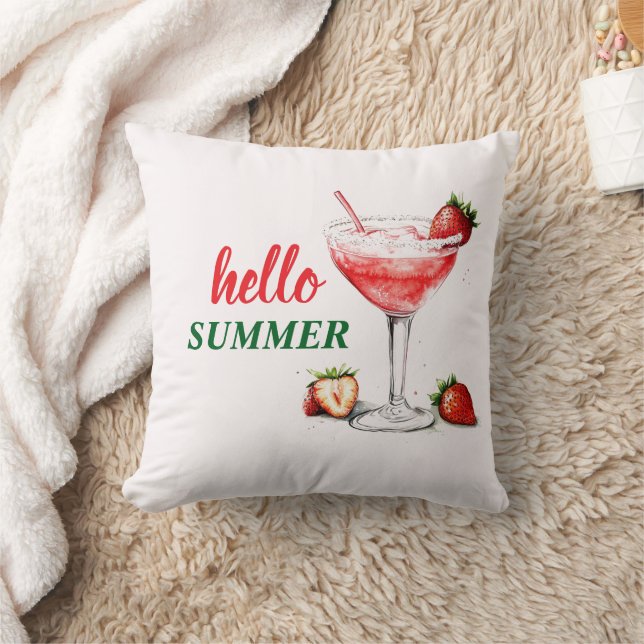 Hallo Zomer Waterverf Aardbei Cocktail Kussen (Deken)