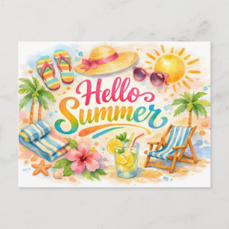 Hallo Zomer Waterverf Tropisch Strand Briefkaart