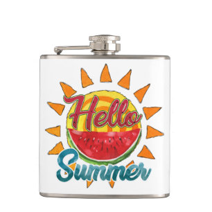 Hallo zomer Waterverf Watermeloen & Levendige Zo Heupfles