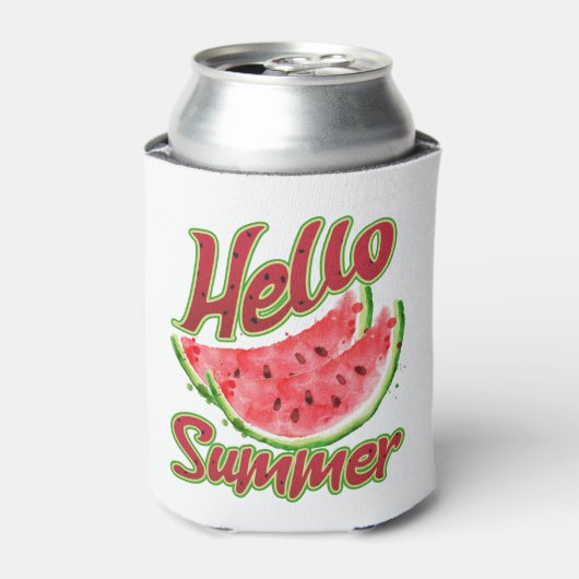 Hallo zomer | Waterverf Watermelon Design Blikjeskoeler (Blikje Voorkant)