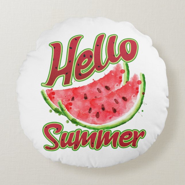Hallo zomer | Waterverf Watermelon Design Rond Kussen (Voorkant)