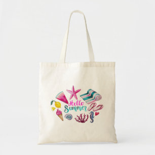 "Hallo zomer" zee en waterverf in de zomer Tote Bag