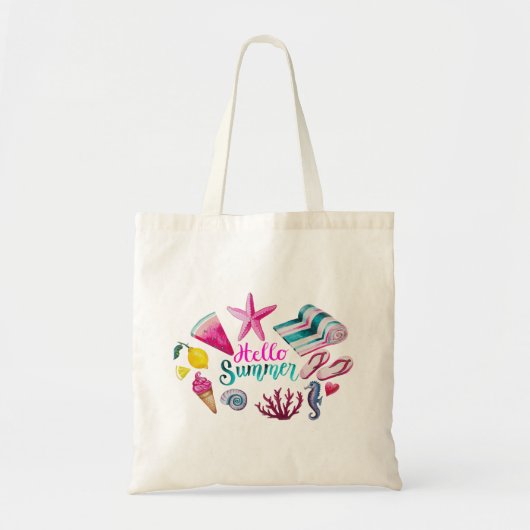 "Hallo zomer" zee en waterverf in de zomer Tote Bag (Voorkant)