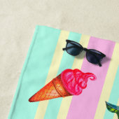 "Hallo zomer" zee en zomerse waterverf gestript Strandlaken (In situ)