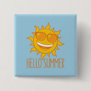 hallo Zomer Zon met zonnebril Vierkante Button 5,1 Cm