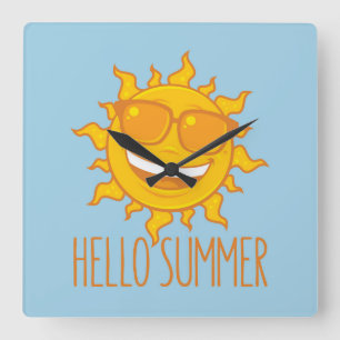 hallo Zomer Zon met zonnebril Vierkante Klok