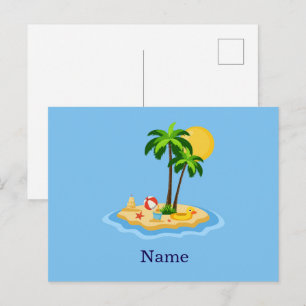 Hallo Zomer Zon Retro Cirkel Vintage Strand Briefkaart