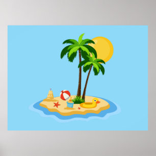 Hallo Zomer Zon Retro Cirkel Vintage Strand Poster