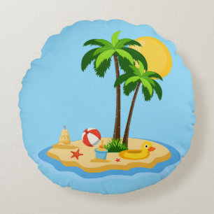 Hallo Zomer Zonneschijn Retro Cirkel Vintage Stran Rond Kussen