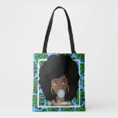 hallo zomer, zwarte vrouw, tropische bladeren, bla tote bag (Voorkant)