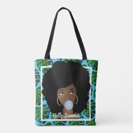hallo zomer, zwarte vrouw, tropische bladeren, bla tote bag