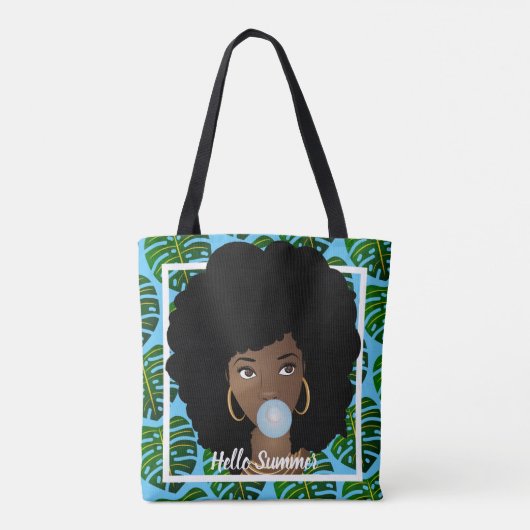 hallo zomer, zwarte vrouw, tropische bladeren, bla tote bag (Achterkant)