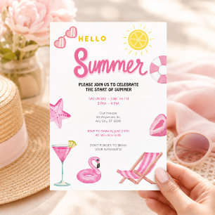 Hallo Zomer Zwembad Feest Roze Strand Pret Kaart
