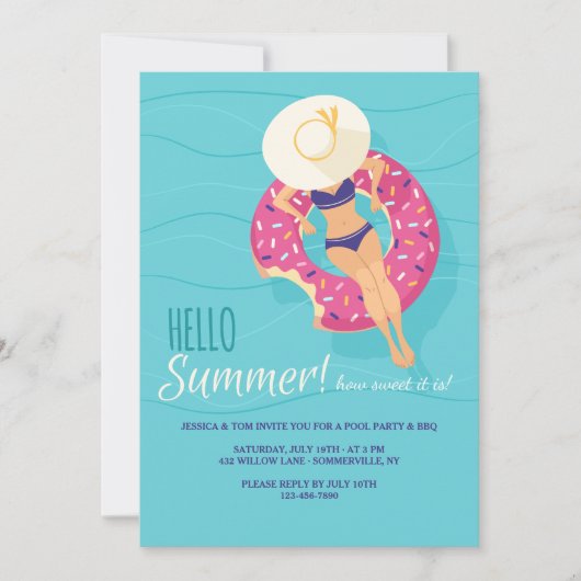 Hallo Zomer Zwembad Feest Uitnodigingen (Voorkant)