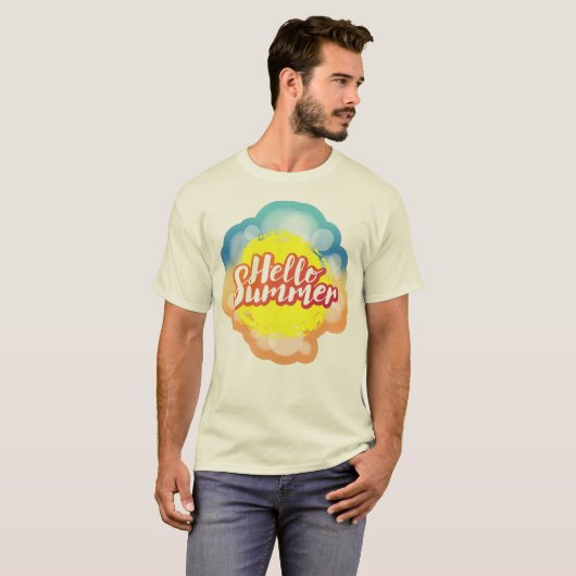 Hallo Zomerbelettering over de achtergrond van het T-shirt (Voorkant volledig)