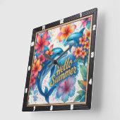 Hallo Zomerdolfijn Bloemen Vierkante Klok (Hoek)