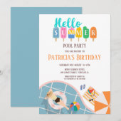 hallo zomerkleurige Ice Creams Pool Party Bday Kaart (Voorkant / Achterkant)