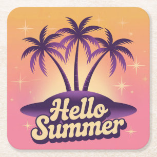 Hallo Zomerpalmbomen Sterren Roze Onderzetter Set