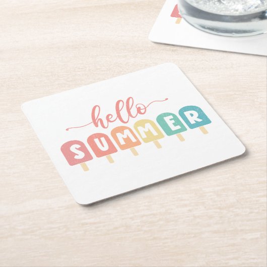 Hallo Zomerpastel Popsicles Kartonnen Onderzetters (Schuin)