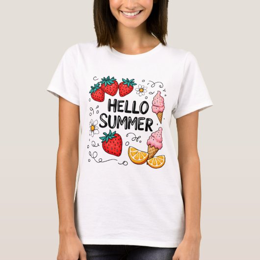 Hallo Zomerse Shirt – Schattigee aardbei en ijs (Voorkant)