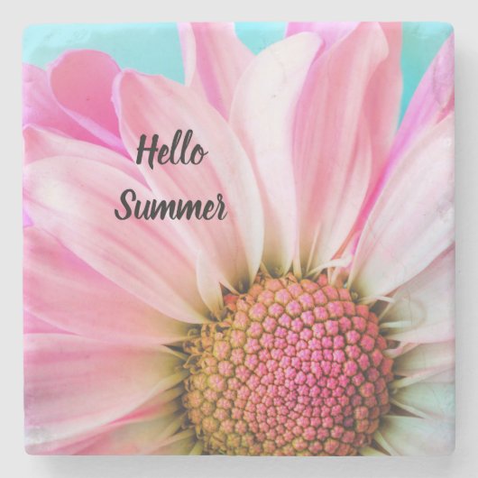 Hallo Zomertekst met Bloem Stenen Onderzetter (Voorkant)