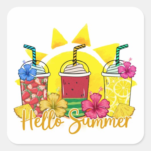 hallo zomertrilling tropische vruchten smoothie vierkante sticker (Voorkant)